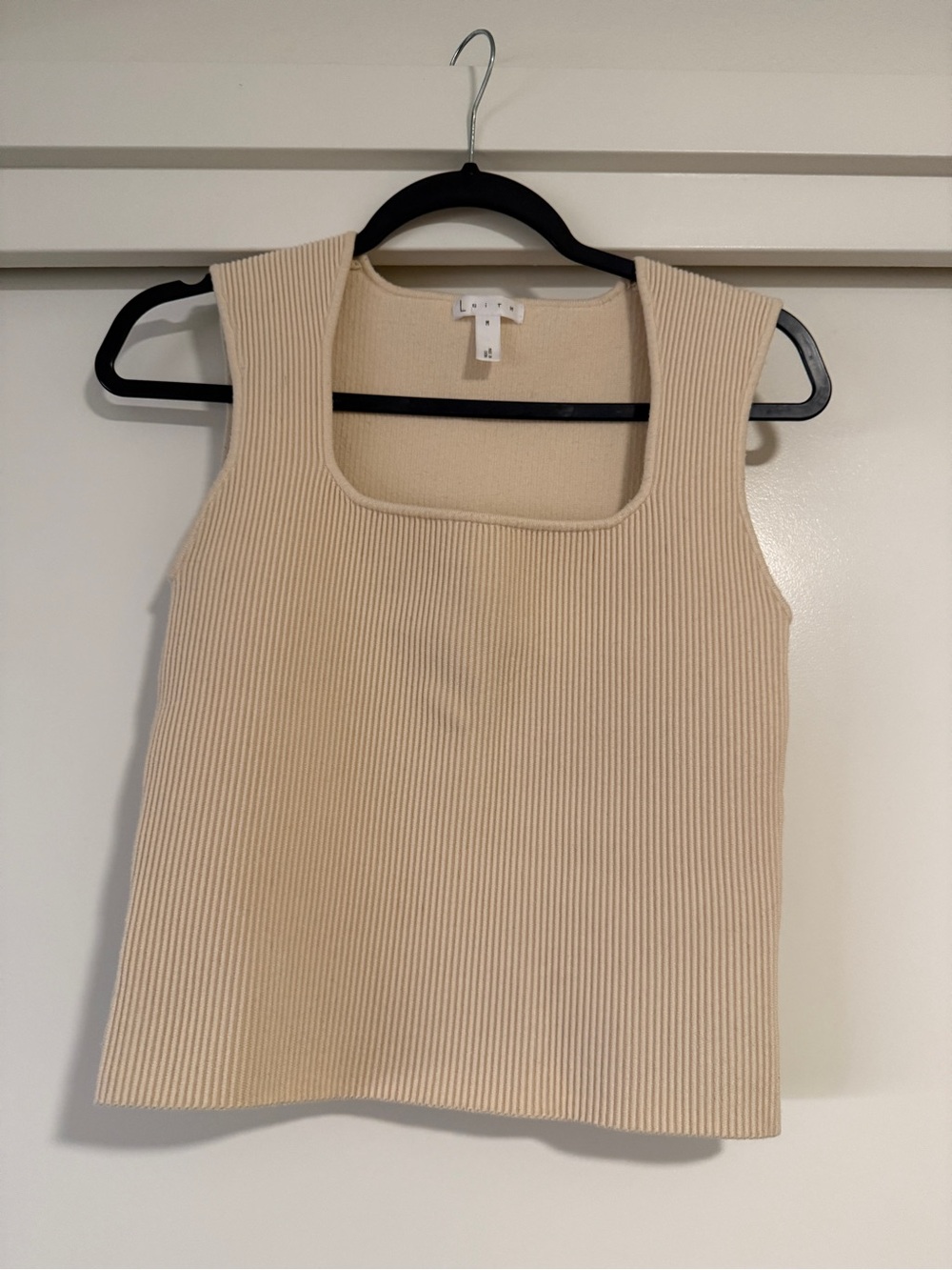Leith Ribbed Square-Neck Tank Top in Beige